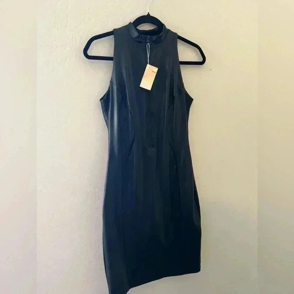 POPILUSH Shapewear Dress Leather Mock Neck Midi - NWT - Picture 8 of 11